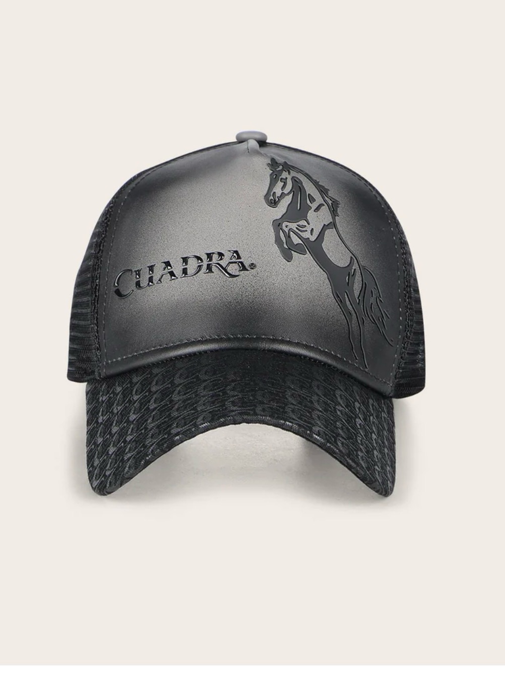 Cuadra Black Women’s Snapback Cap In Genuine Leather With Horse Emblem Nwot